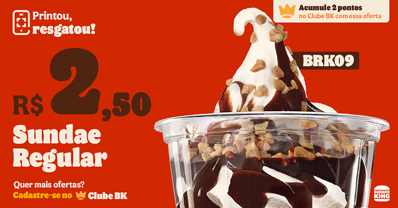 Cupom 1 Sundae Regular por 2 reais e 50 centavos